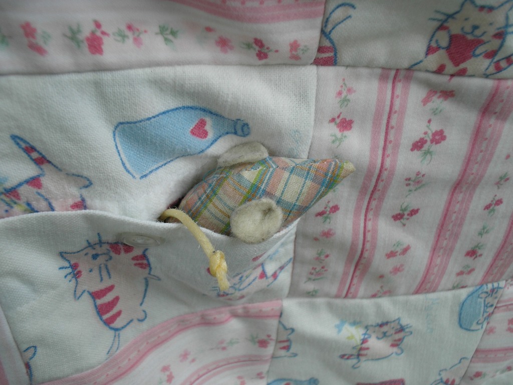 catnip mouse in quilt pocket